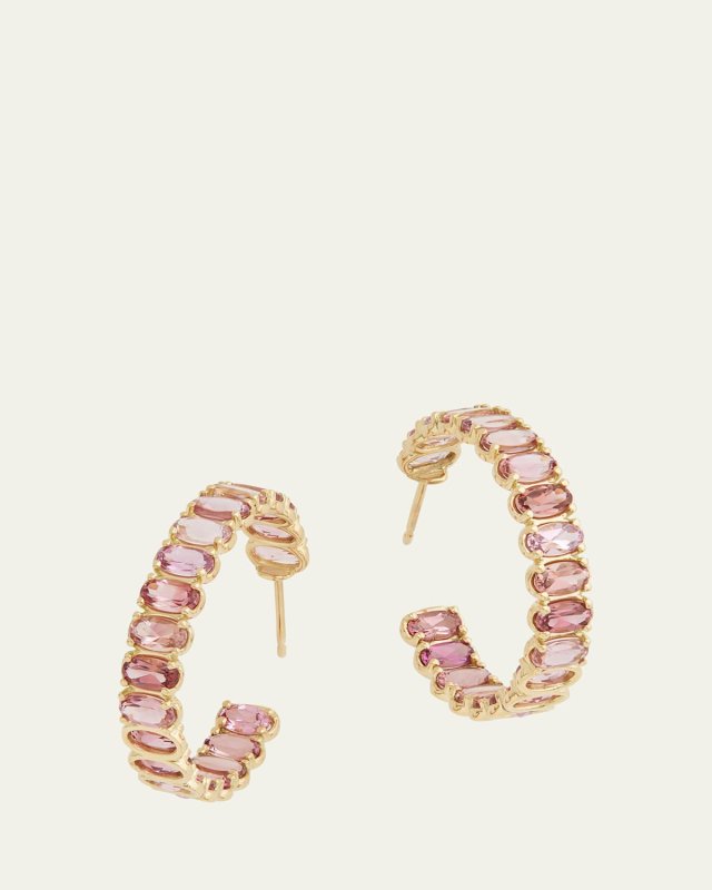 18K Yellow Gold Hoop Earrings with Oval Shaped Pink Tourmaline